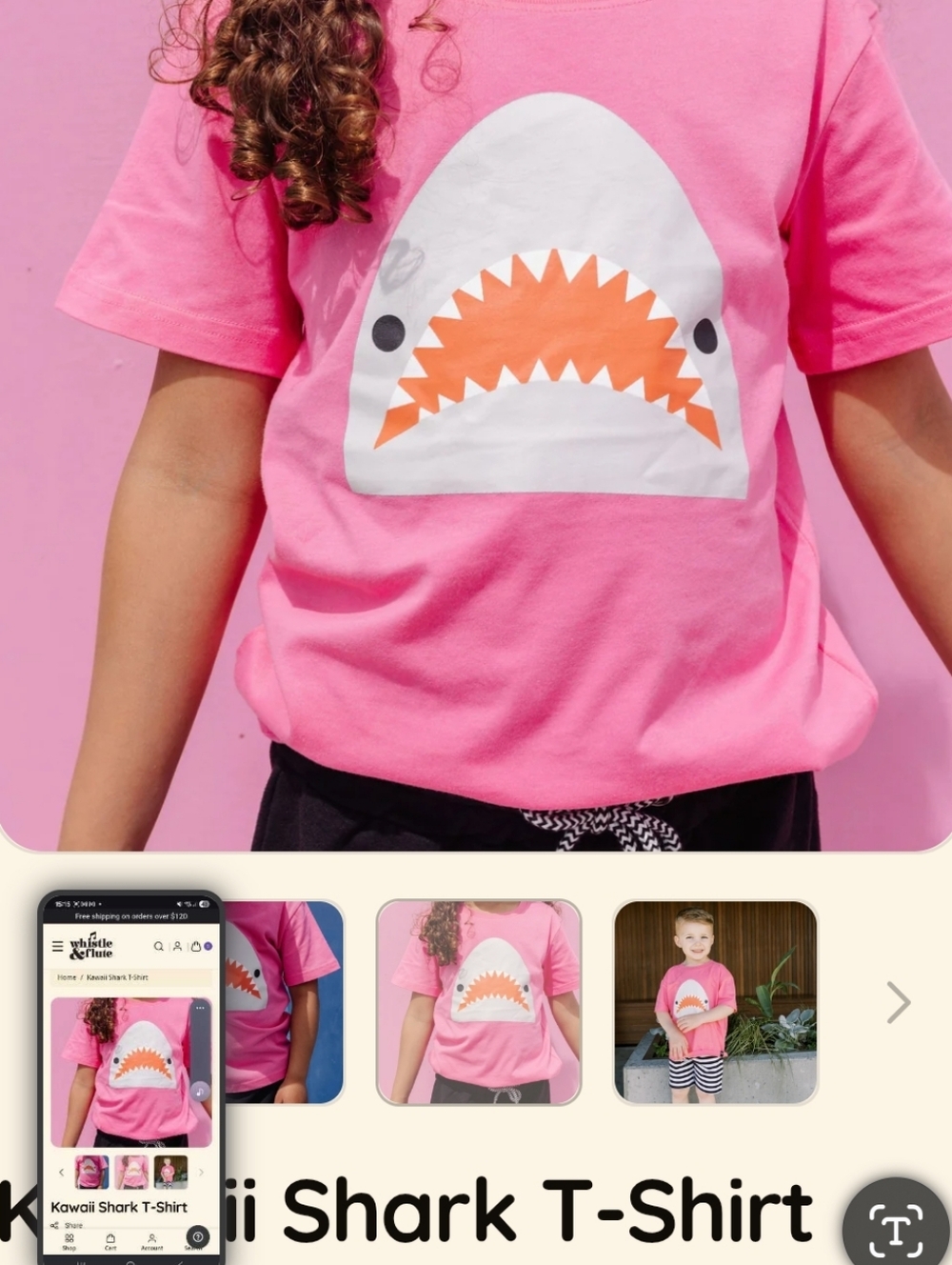 NWT Whistle & Flute Kids Kawaii Shark Graphic Tee - Size 3/4 - Picture 4 of 7